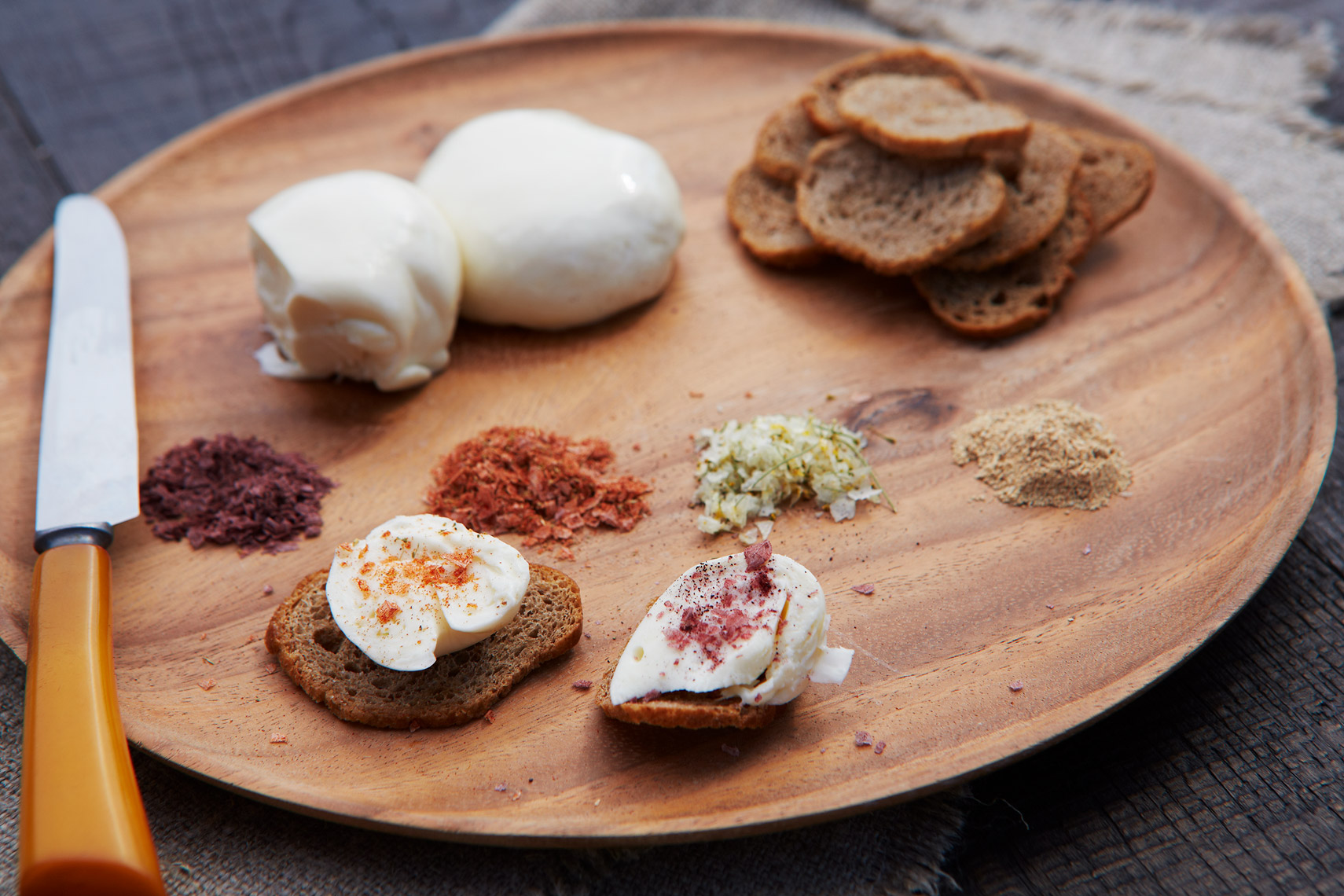 AlanCampbellPhotography, fresh cheeses and salts appetizer